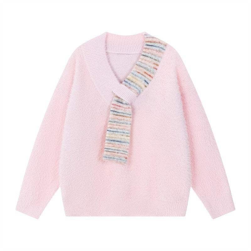 Women's Cozy Sweater with Innovative Scarf Detail NOVAE