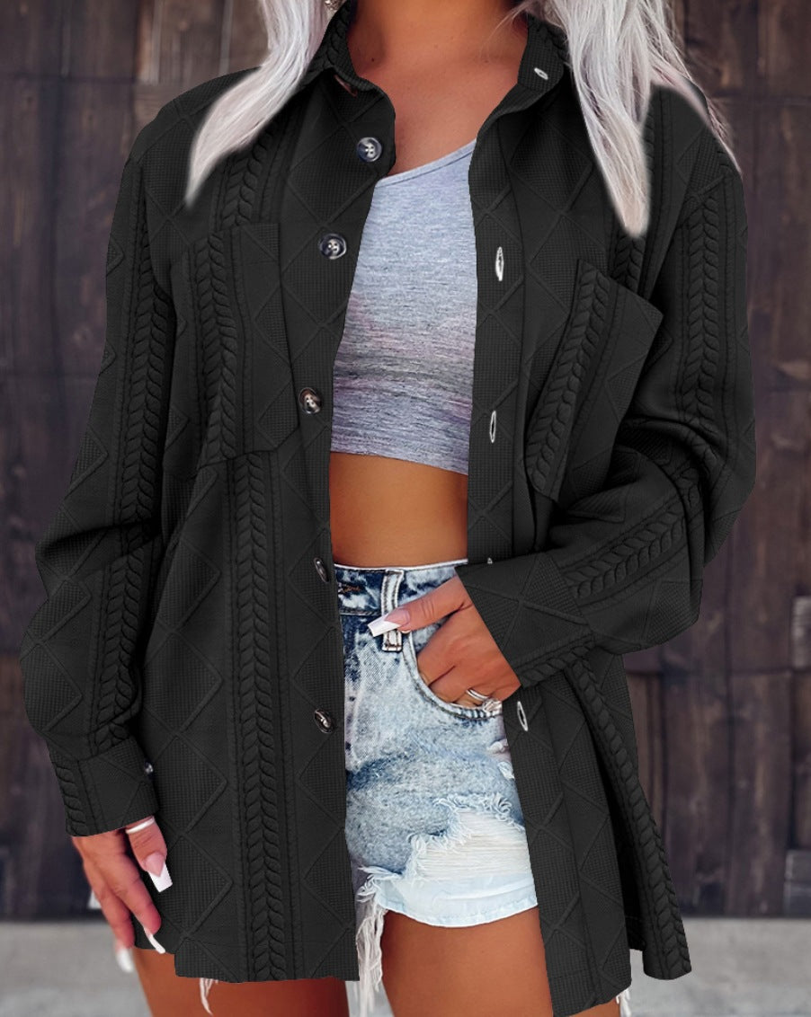 Women's fashionable jacket with all-over textured design and traditional button closure NOVAE