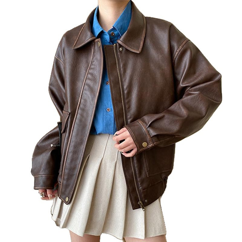 Women's Casual Faux Leather Jacket with Practical Pockets and Elasticated Hem NOVAE