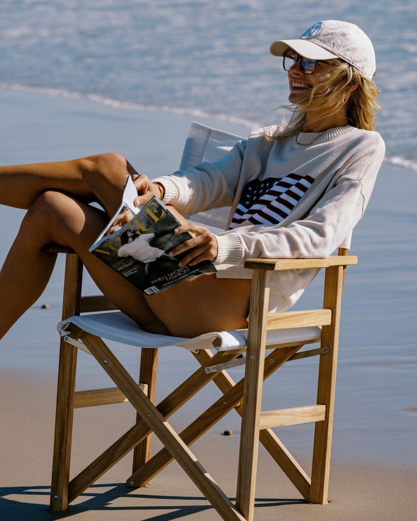 Women's fashionable sweater with USA flag appliqué NOVAE