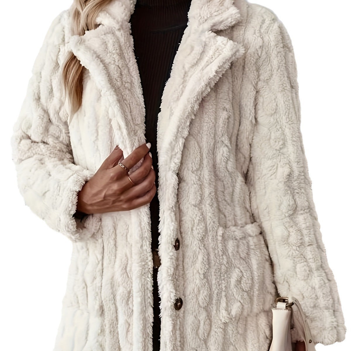 Women's soft and warm faux fur coat with button-up design NOVAE