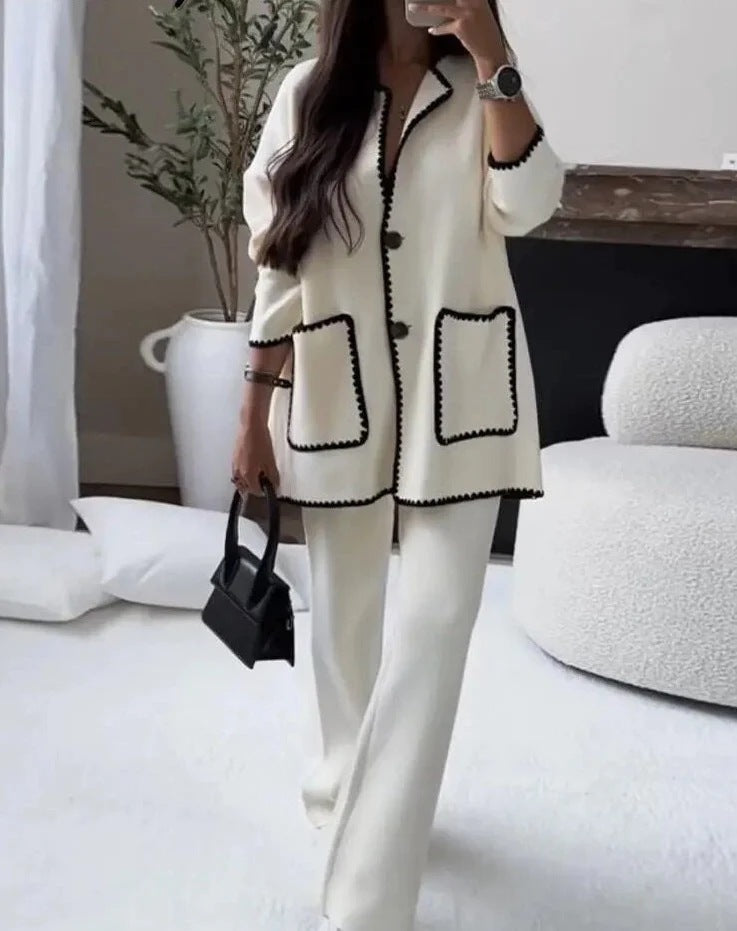 Women's elegant knit blazer set with contrasting details NOVAE