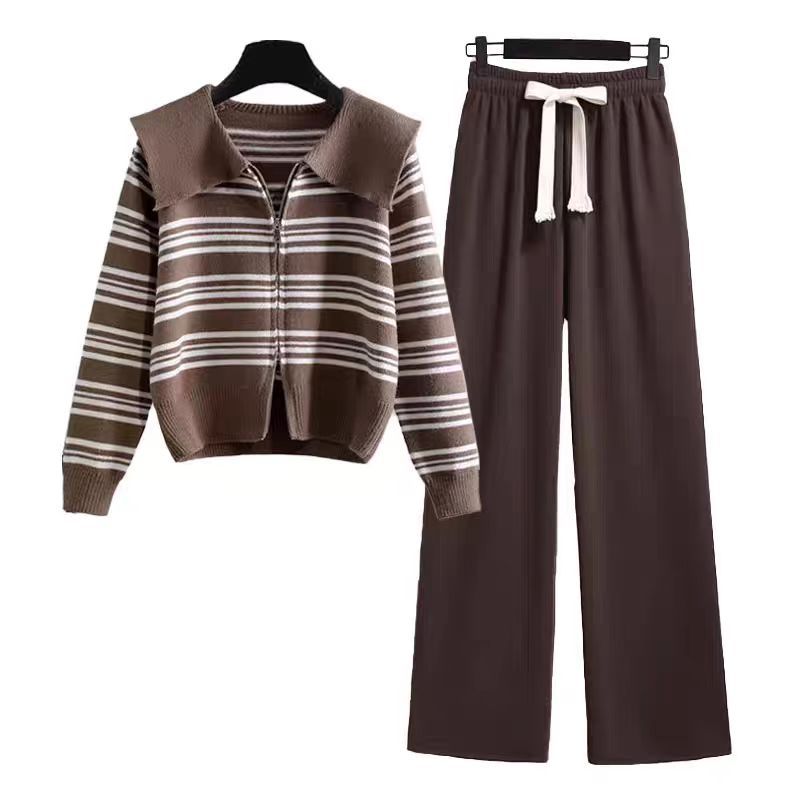 Women's cardigan with zipper and wide-leg trousers NOVAE