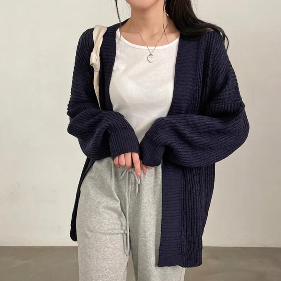 Women's plus size cardigan with wide sleeves and textured fabric NOVAE