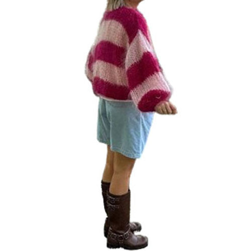 Women's oversized knit sweater with colorful block stripes NOVAE