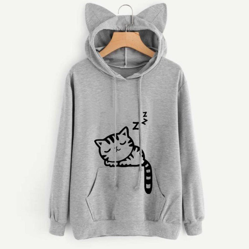 Women's hooded sweatshirt with cat ears and cute print NOVAE
