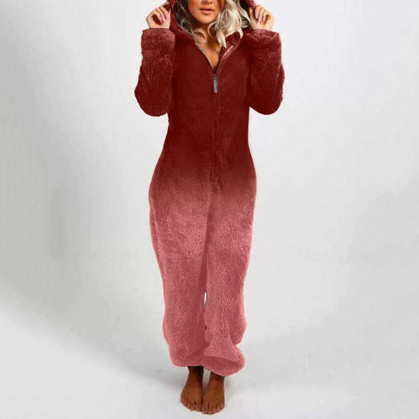 Women's Fleece Onesie with Hood and Gradient Design NOVAE