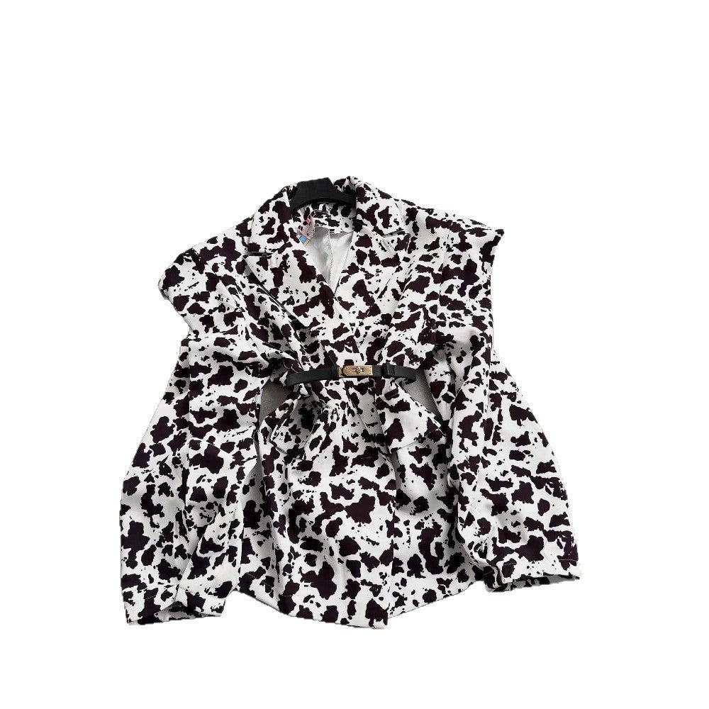 Women's classic blouse with decorative tie and fashionable spotted pattern NOVAE