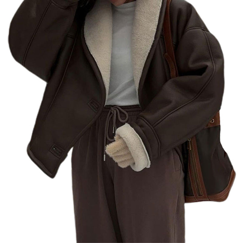 Women's fashionable faux leather jacket with soft lined collar NOVAE