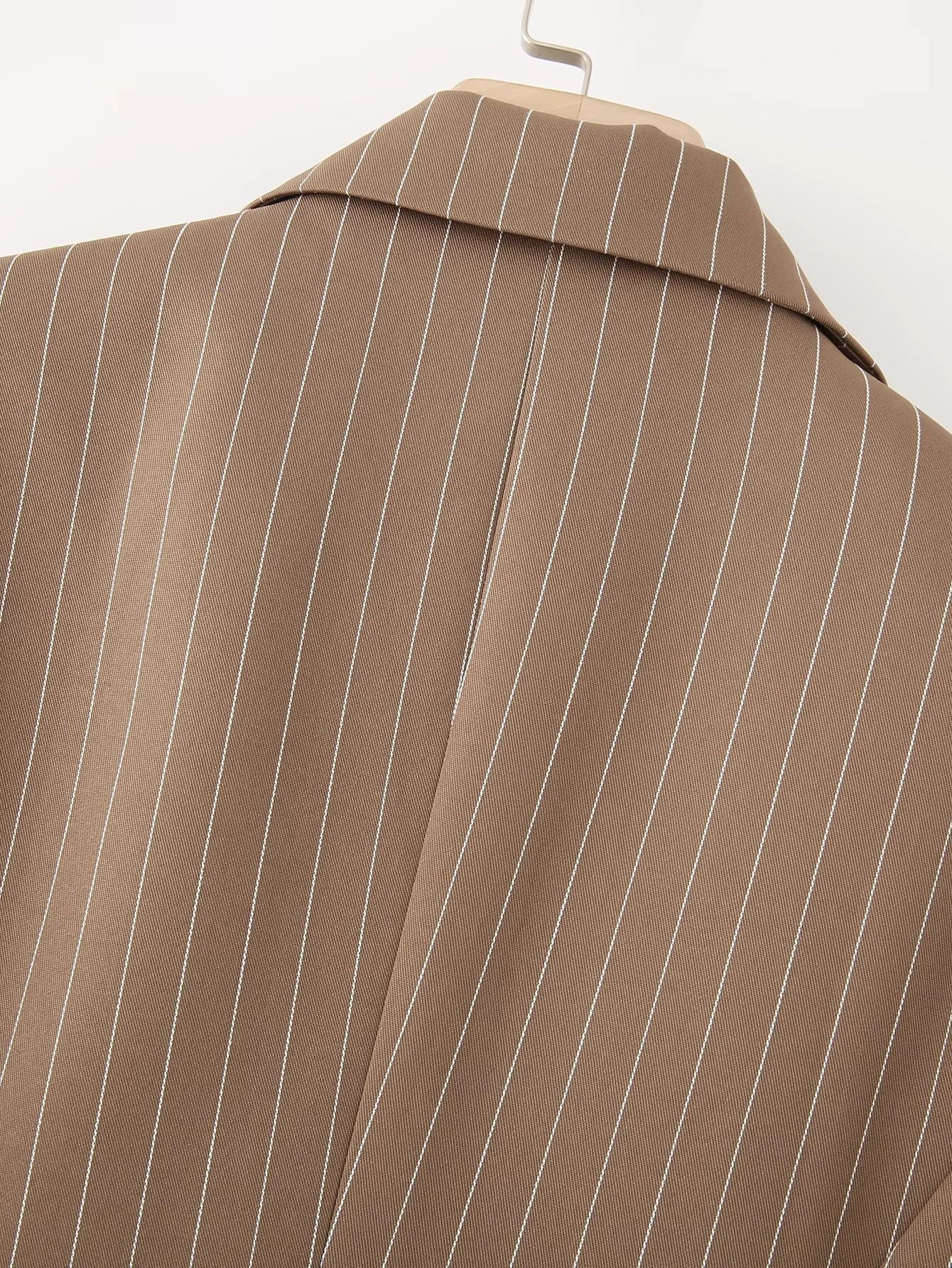 Women's fashionable blazer jacket with asymmetrical collar and elegant pinstripes NOVAE