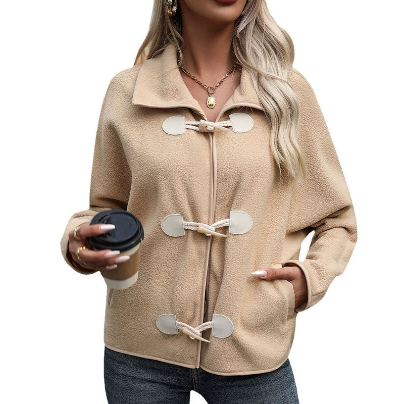 Women's fleece jacket with decorative buttons and side pockets NOVAE