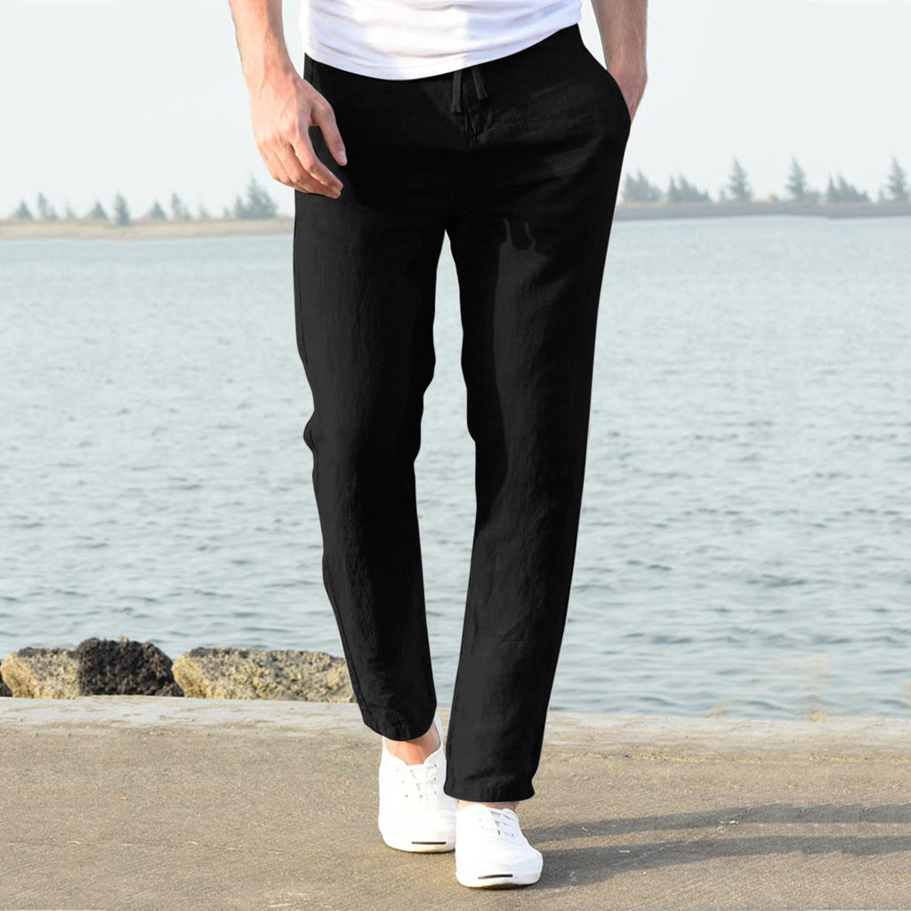 Men's casual linen trousers with elasticated waistband and side pockets NOVAE