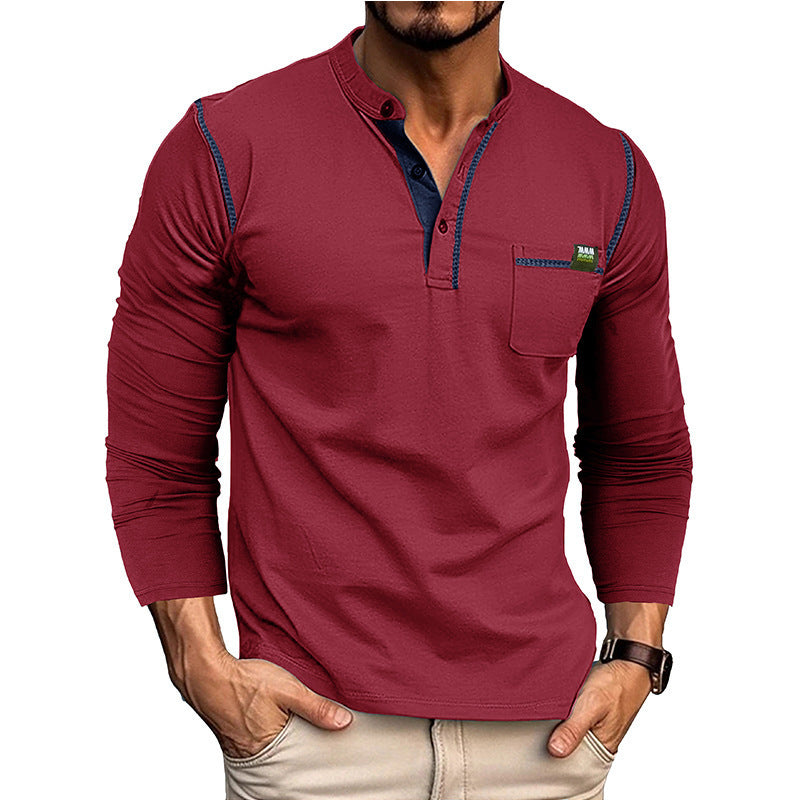Men's long-sleeved shirt with button placket and chest pocket NOVAE