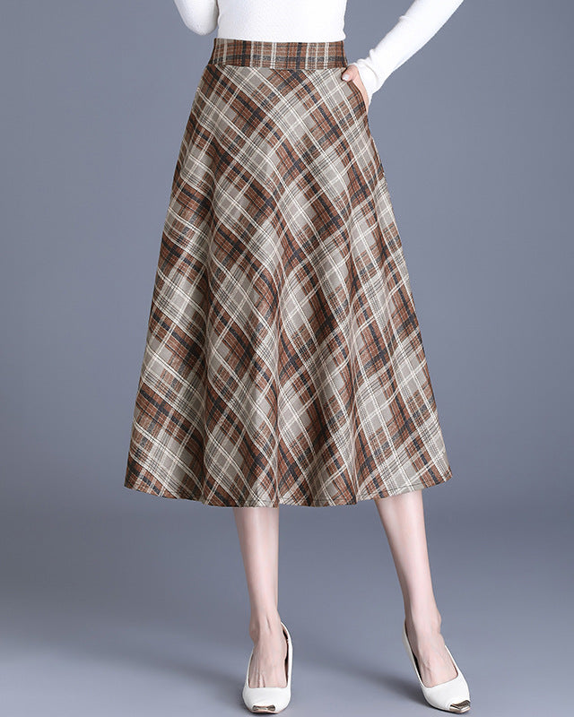 Women's checked midi skirt with soft fabric and flowing cut NOVAE