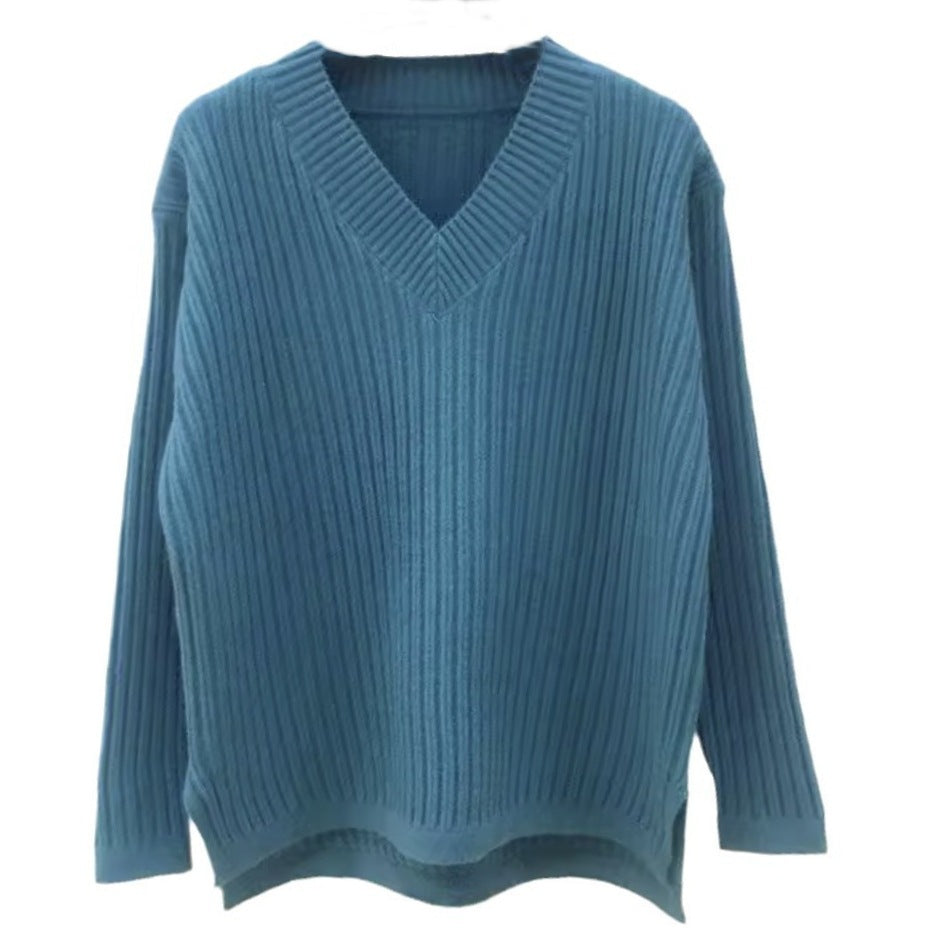 Women's V-neck knit sweater with fine ribbing and a relaxed fit NOVAE