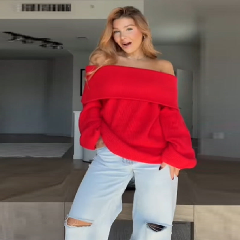 Women's off-the-shoulder sweater dress in soft knit quality NOVAE