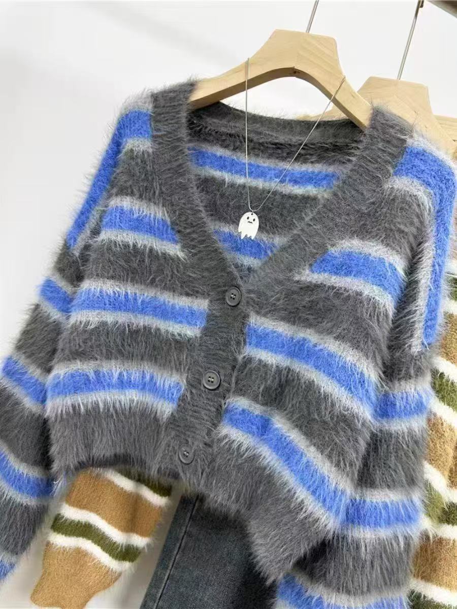 Women's casual cropped cardigan with structured stripe pattern and button details NOVAE