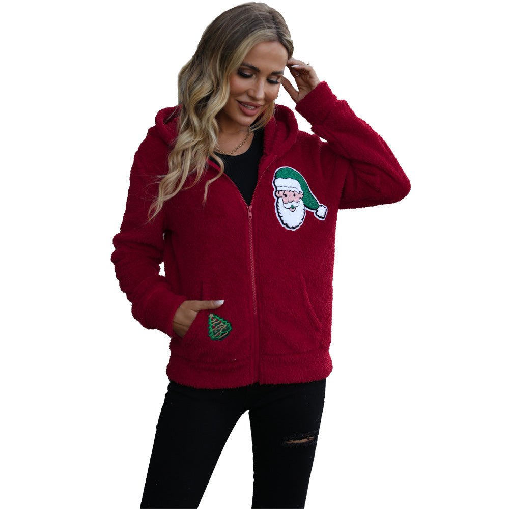 Women's cozy Christmas jacket with hood and festive print NOVAE