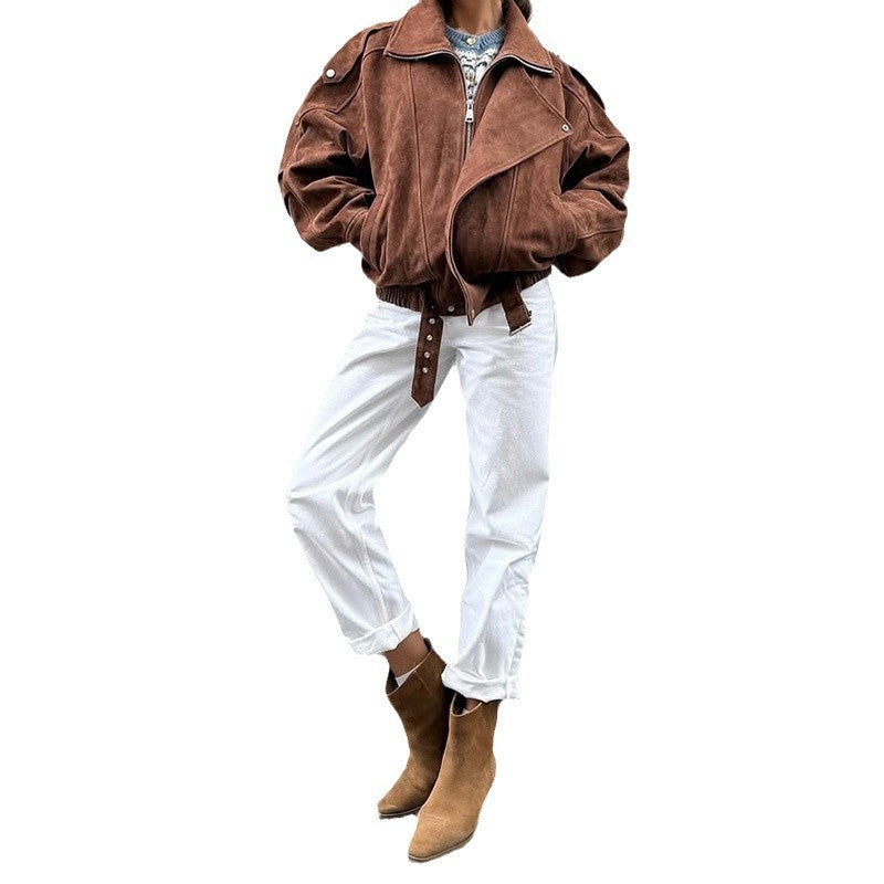 Women's faux leather jacket with a modern stand-up collar and practical zip pockets NOVAE