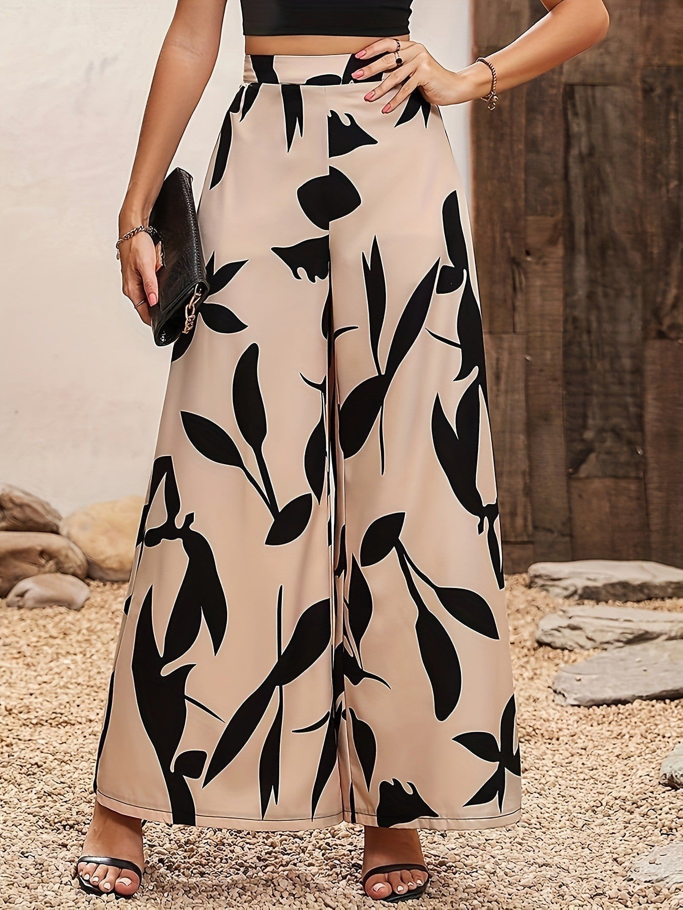 Women's palazzo trousers with floral pattern and wide cut NOVAE