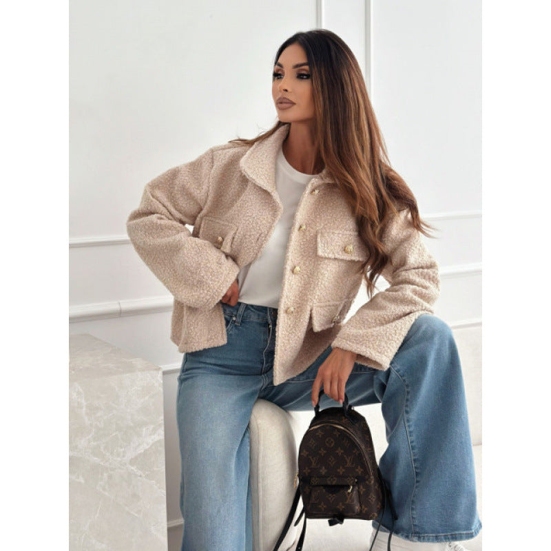 Women's fleece jacket with elegant button details and practical pockets NOVAE