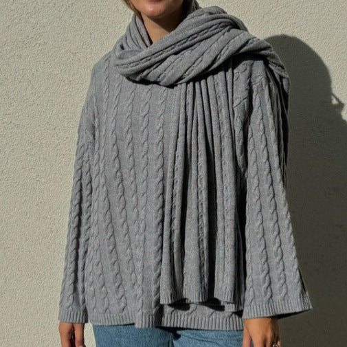 Women's Oversized Knit Sweater with Scarf NOVAE