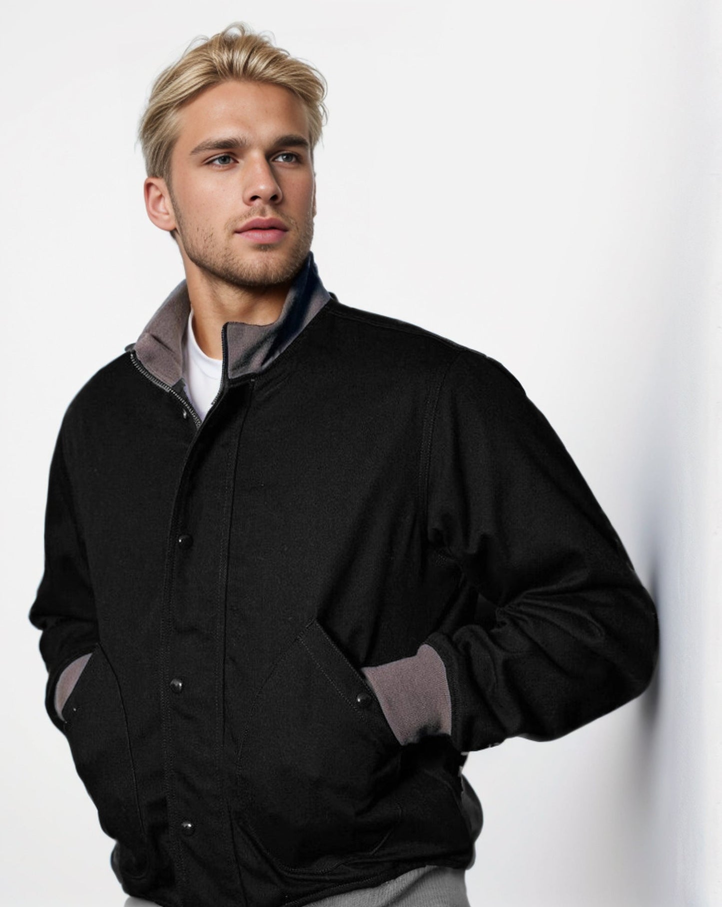 Men's casual transitional jacket with high collar and practical pockets NOVAE
