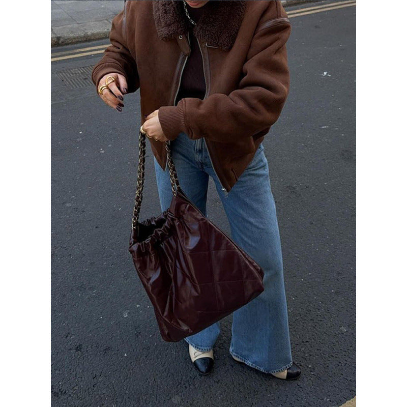 Women's fashionable lambskin jacket with trendy collar NOVAE