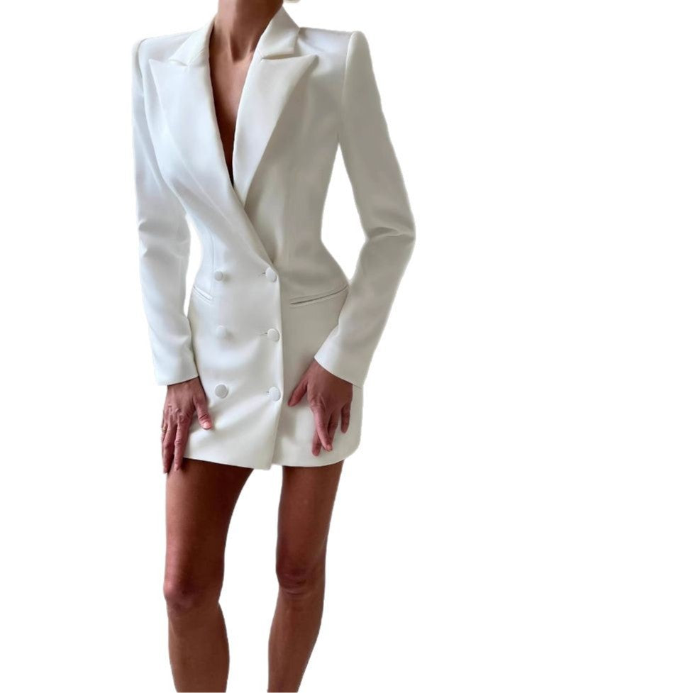 Women's blazer dress with double-button design and deep V-neck NOVAE