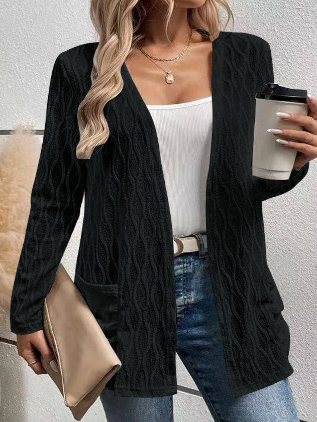 Women's cardigan with sophisticated wave pattern and practical pockets NOVAE