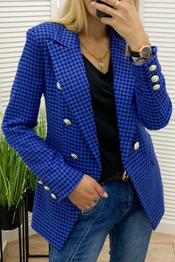Women's chic checked blazer jacket with double-breasted button closure and tailored silhouette NOVAE