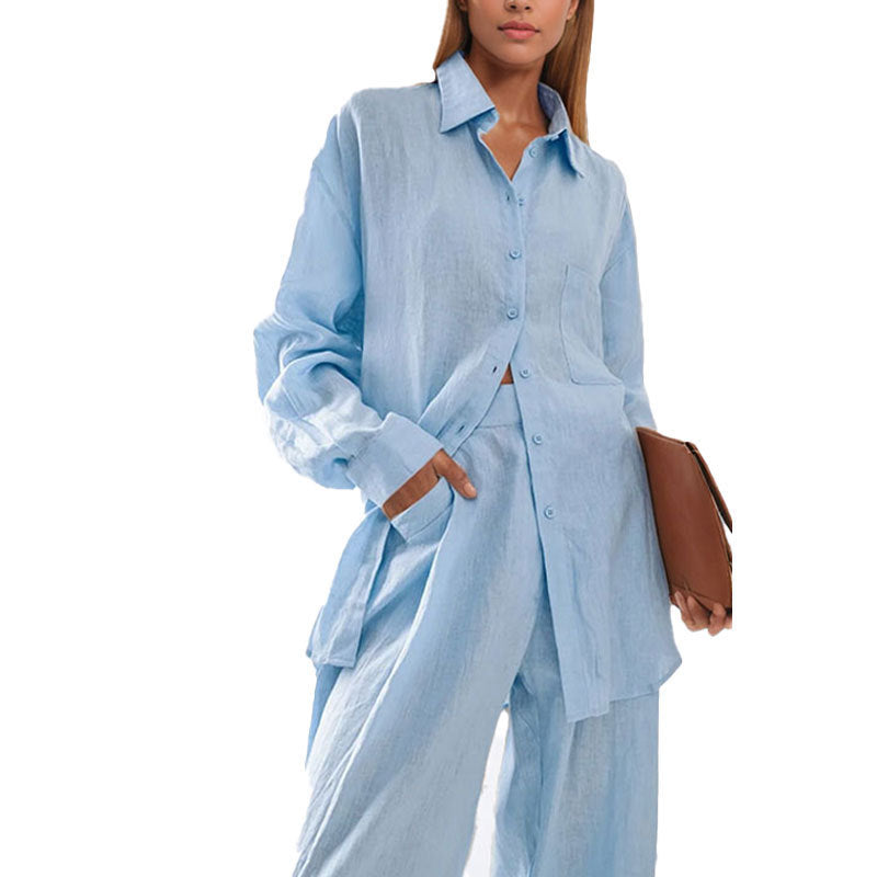 Women's casual linen shirt and trousers set NOVAE