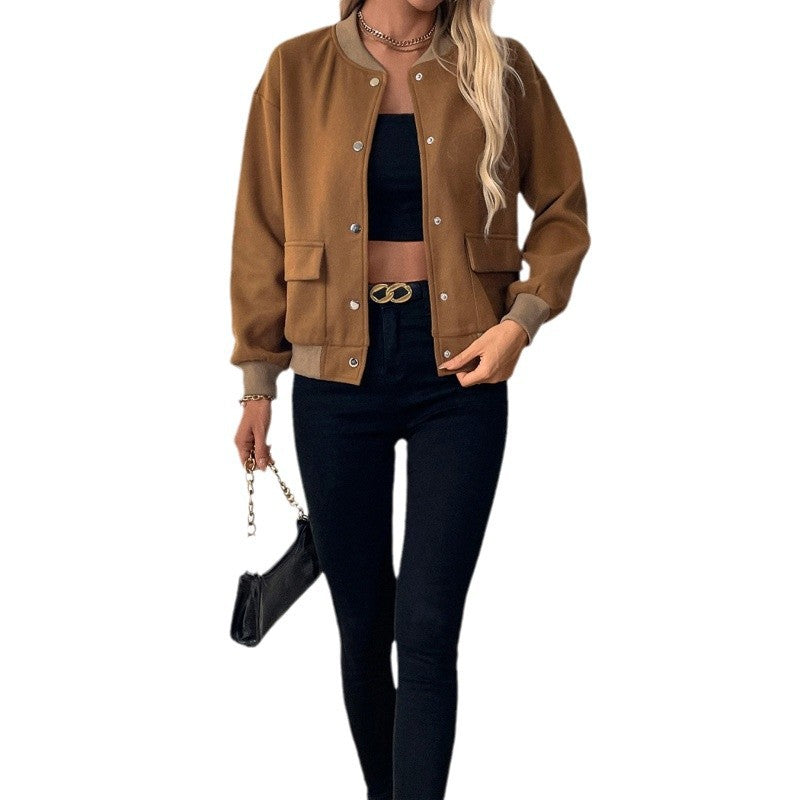Women's fashionable overshirt jacket with snap button closure and side pockets NOVAE