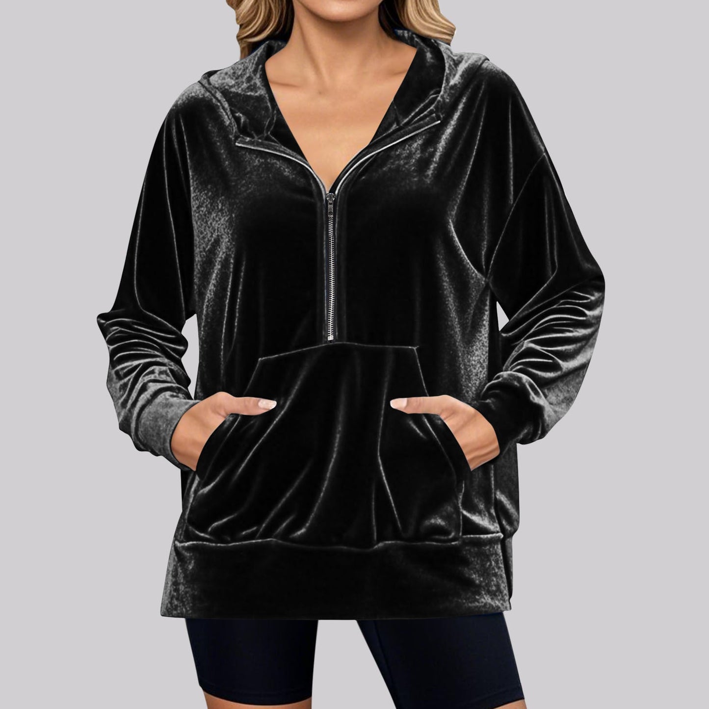 Women's High-Quality Velvet Hoodie with Zipper NOVAE