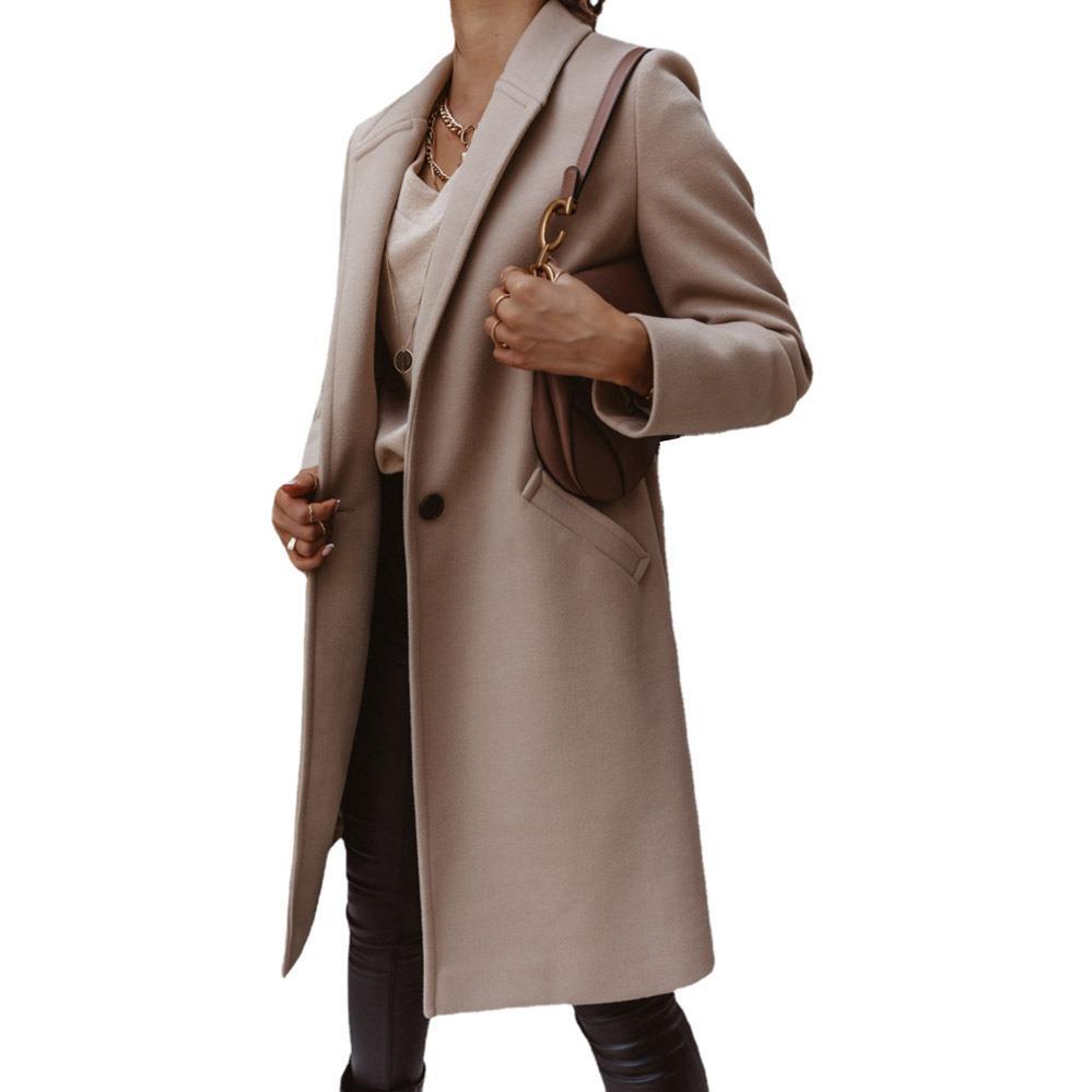 Women's elegant long coat made of a high-quality wool blend with classic lapels NOVAE