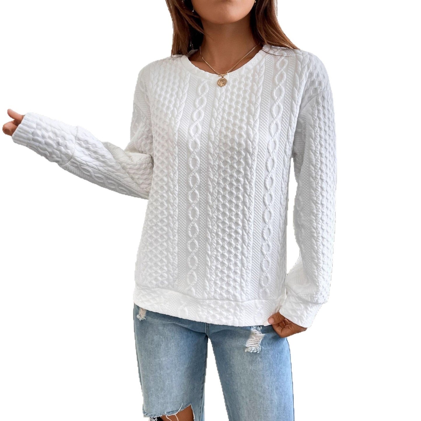 Women's knit sweater with textured surface and elegant round neckline NOVAE