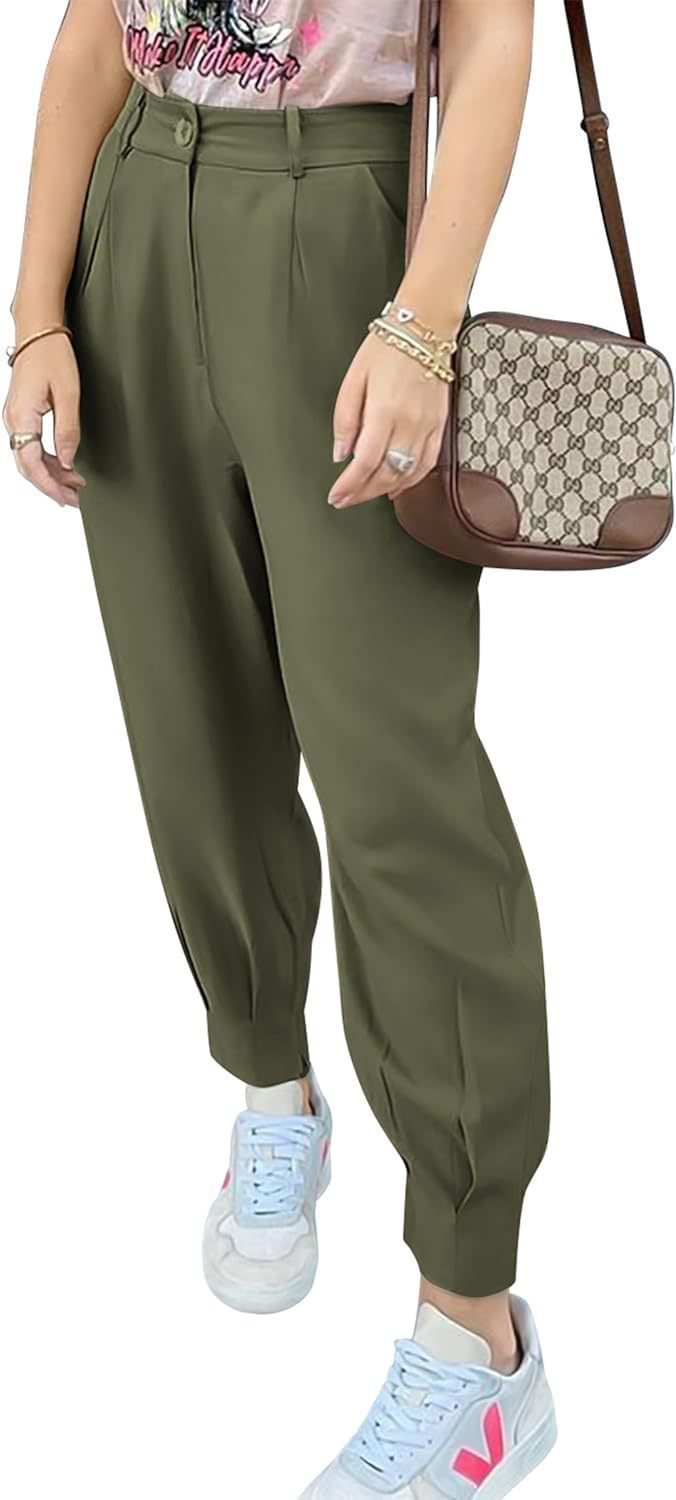 Women's elegant and fashionable high-waisted trousers with pleats and side pockets NOVAE
