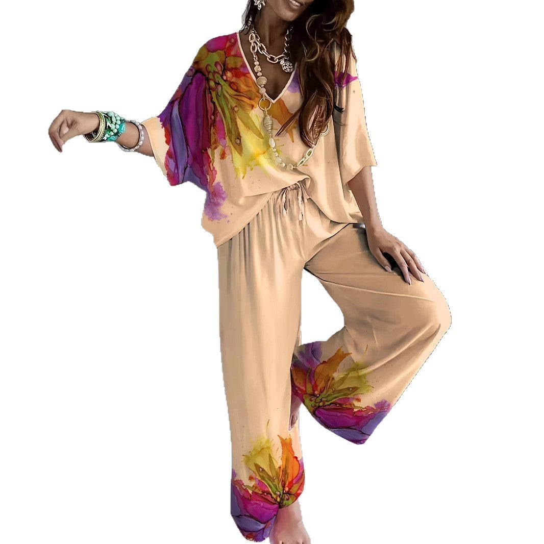 Women's Elegant Two-Piece Pantsuit with Artistic Print NOVAE
