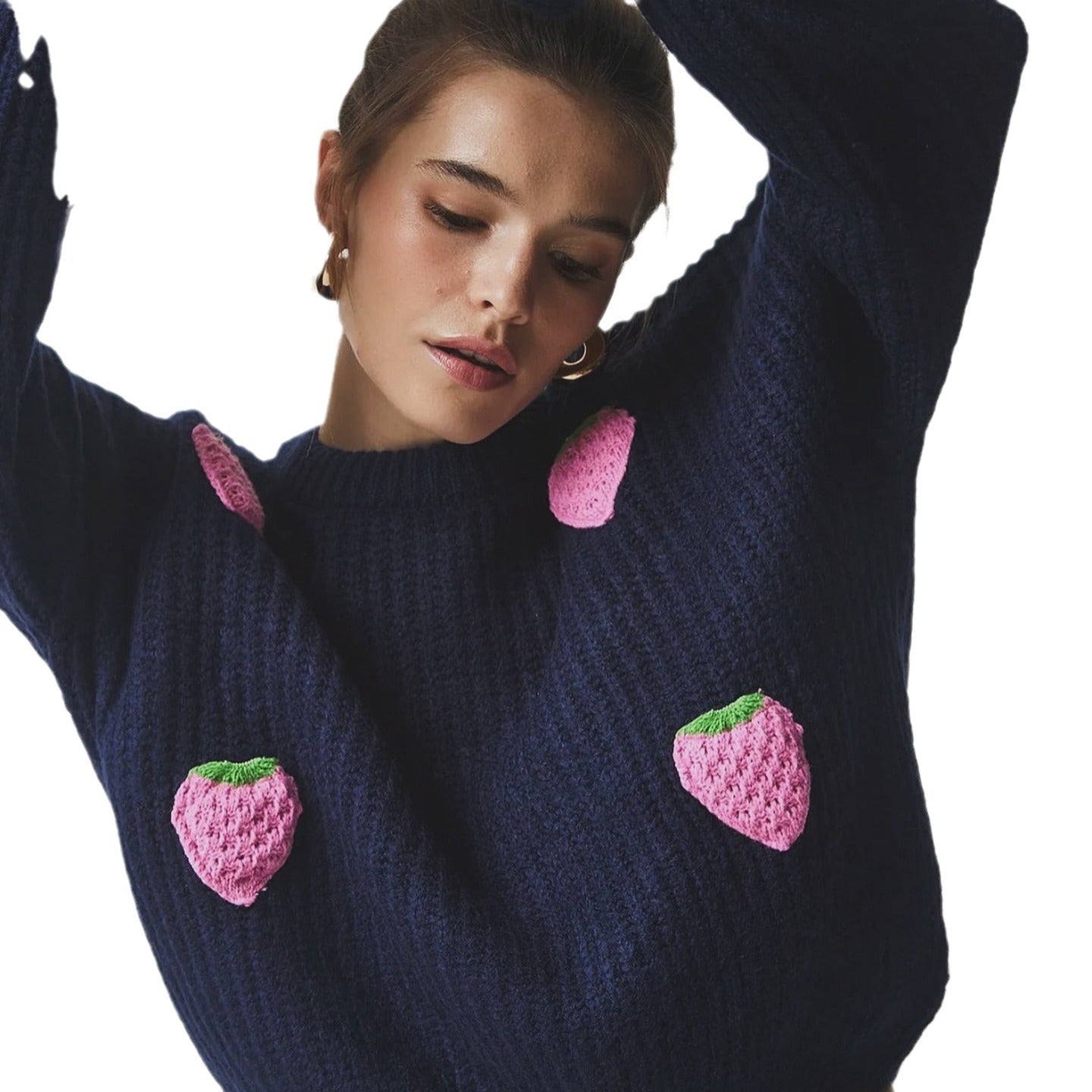 Women's knit sweater with unique strawberry design and comfortable cut NOVAE