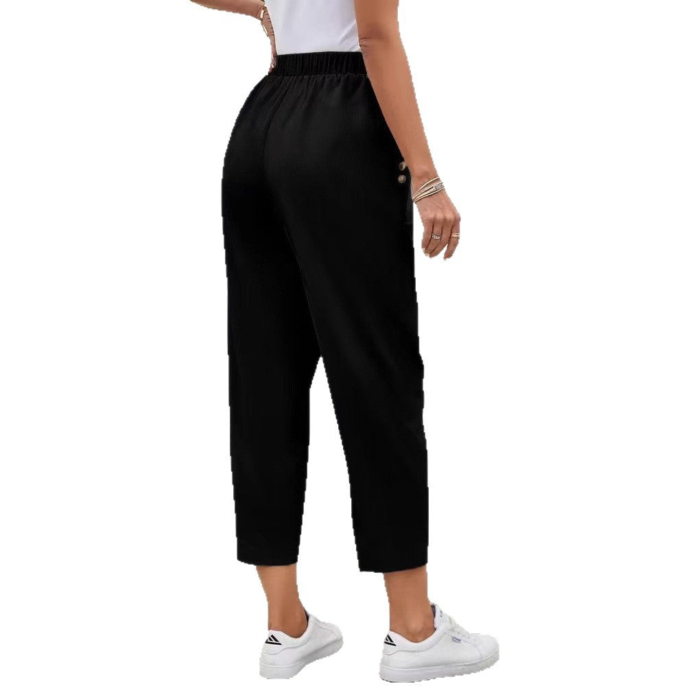 Women's elegant casual trousers with elasticated waistband and practical pockets NOVAE