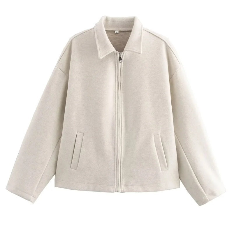 Women's fashionable cropped jacket with wide collar and soft materials NOVAE