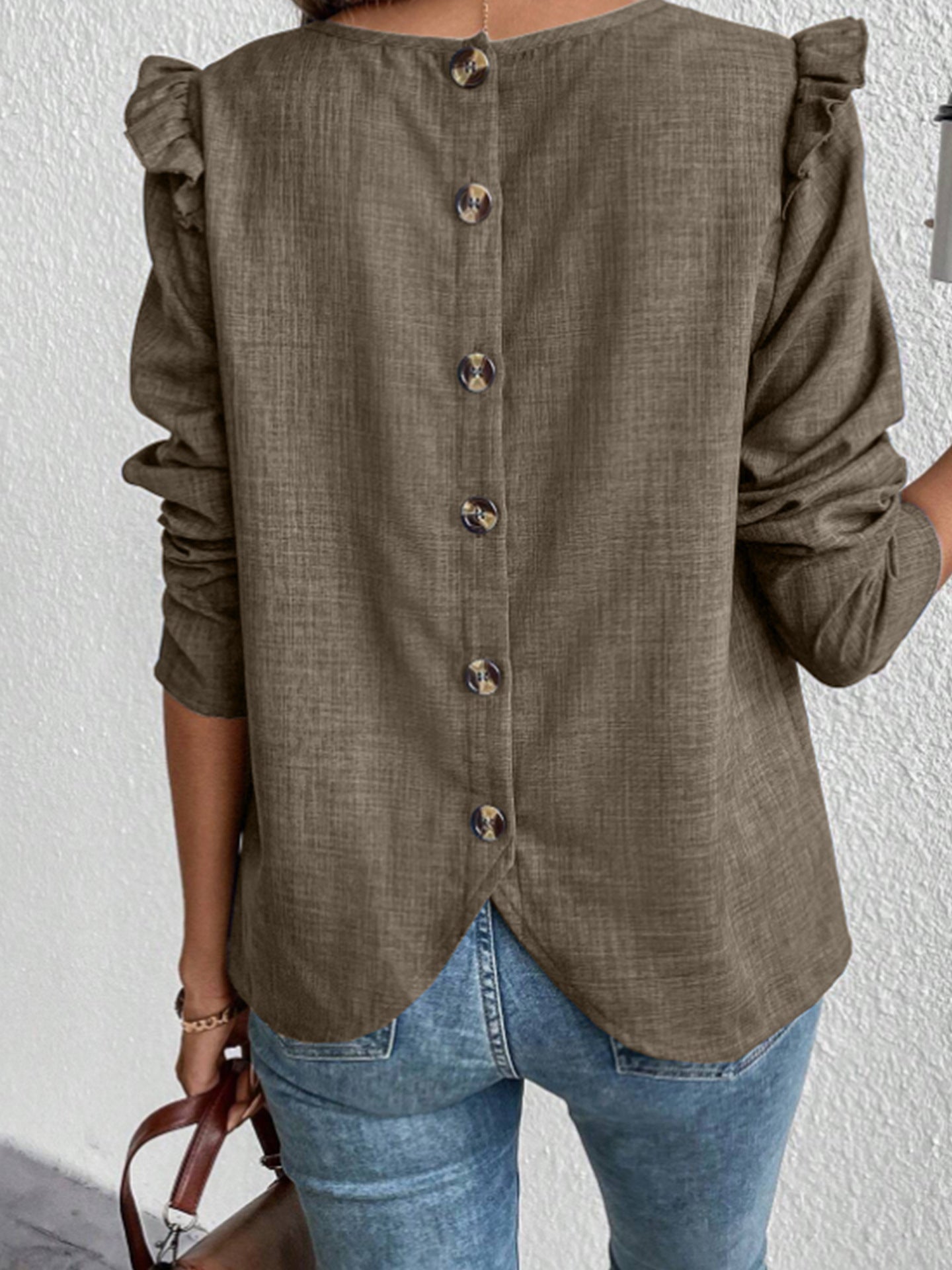 Women's blouse with ruffled sleeves and decorative buttons NOVAE