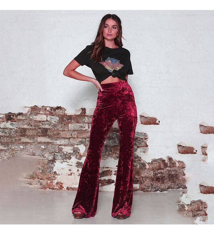 Women's flared trousers in luxurious velvet with a high waist NOVAE