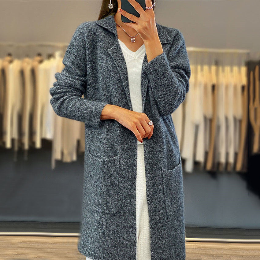 Women's oversized cardigan with deep V-neck and practical pockets NOVAE