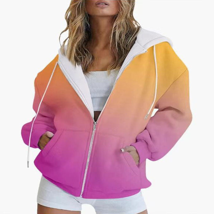 Women's Oversized Gradient Hooded Jacket with Practical Pockets NOVAE