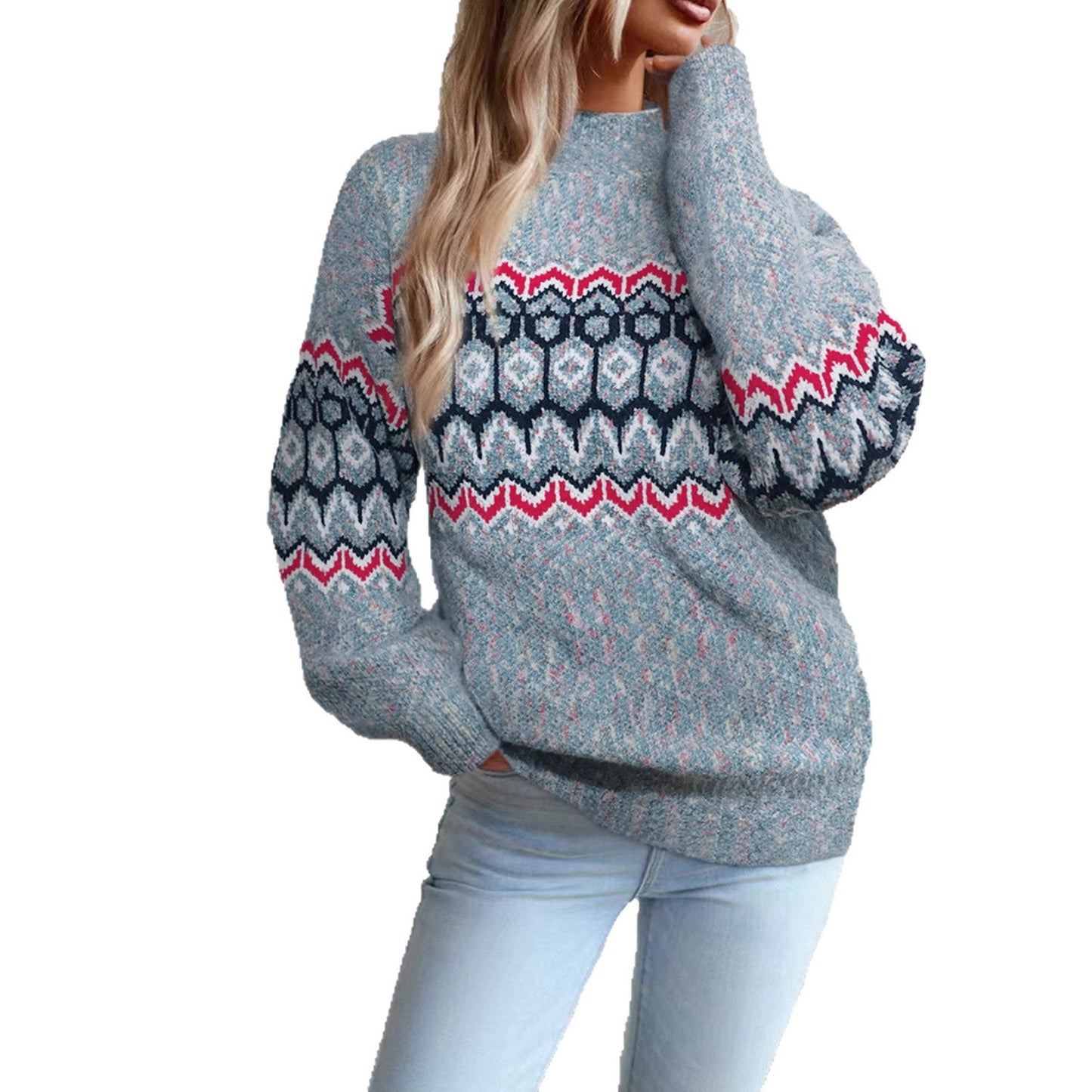 Women's knit sweater with a modern geometric pattern and oversized cut NOVAE