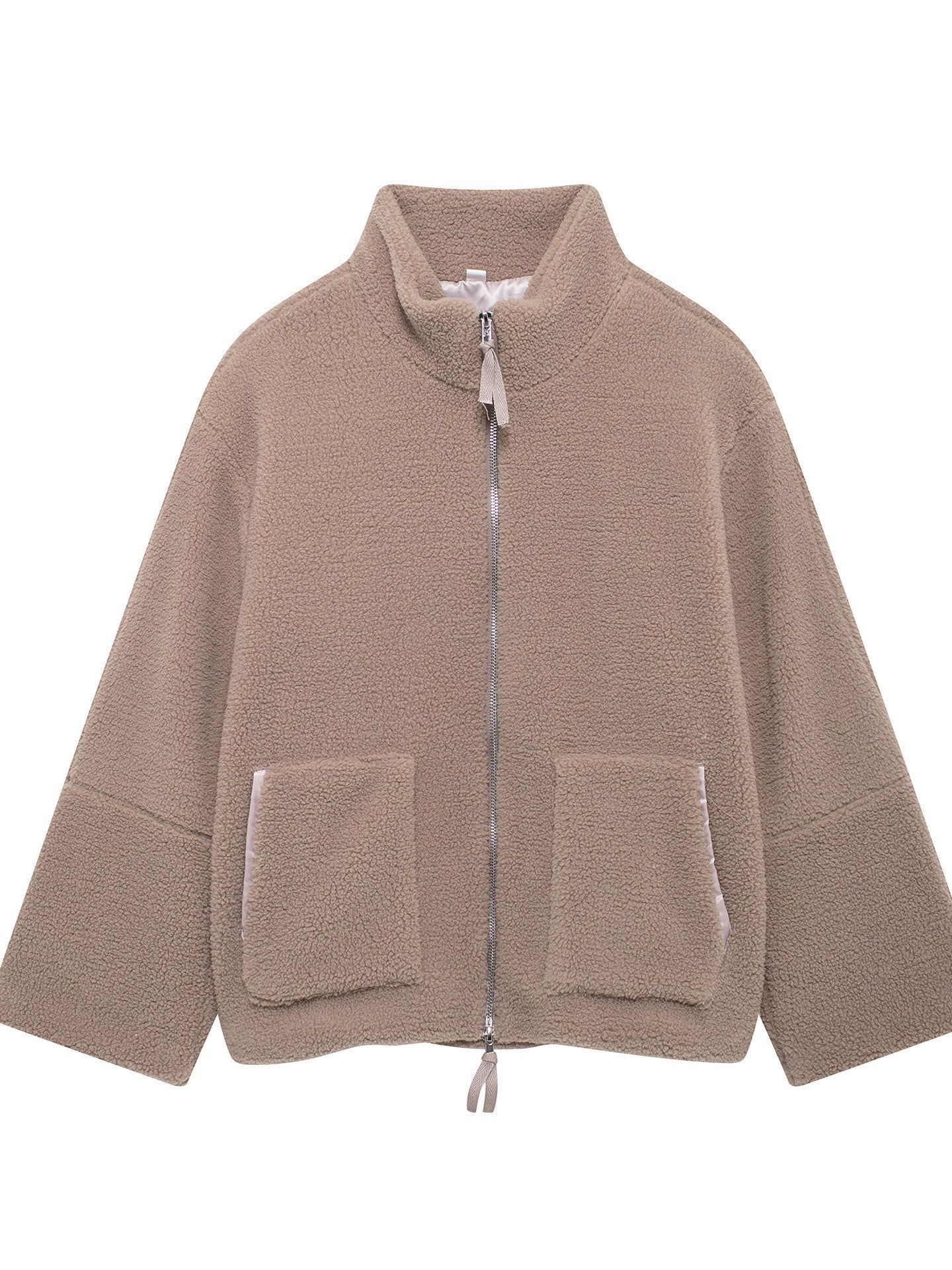 Women's cozy fleece jacket with high collar and practical pockets NOVAE