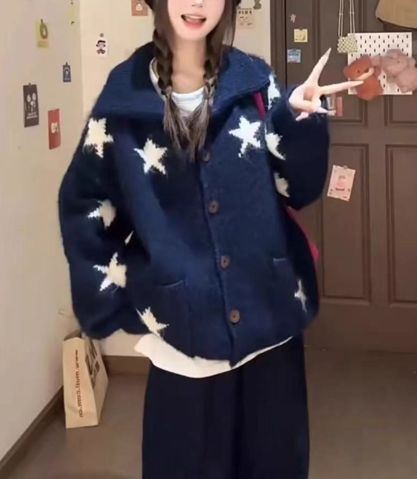 Women's cardigan with star pattern and practical pockets NOVAE