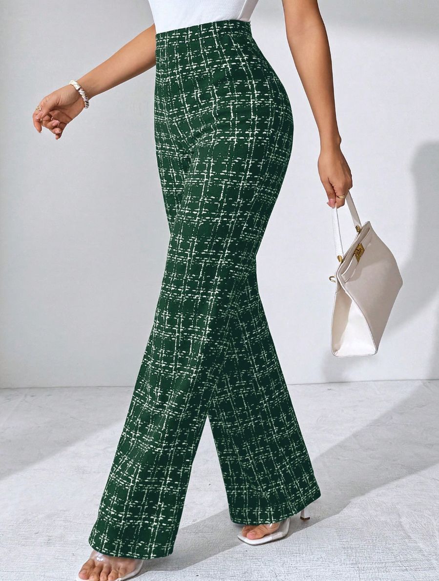 Women's High-Waisted Palazzo Trousers with Textured Check Pattern NOVAE