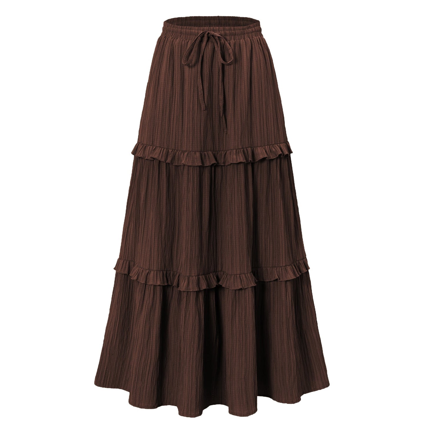 Women's Long Flowy Skirt with Ruffles and Elastic Waistband NOVAE